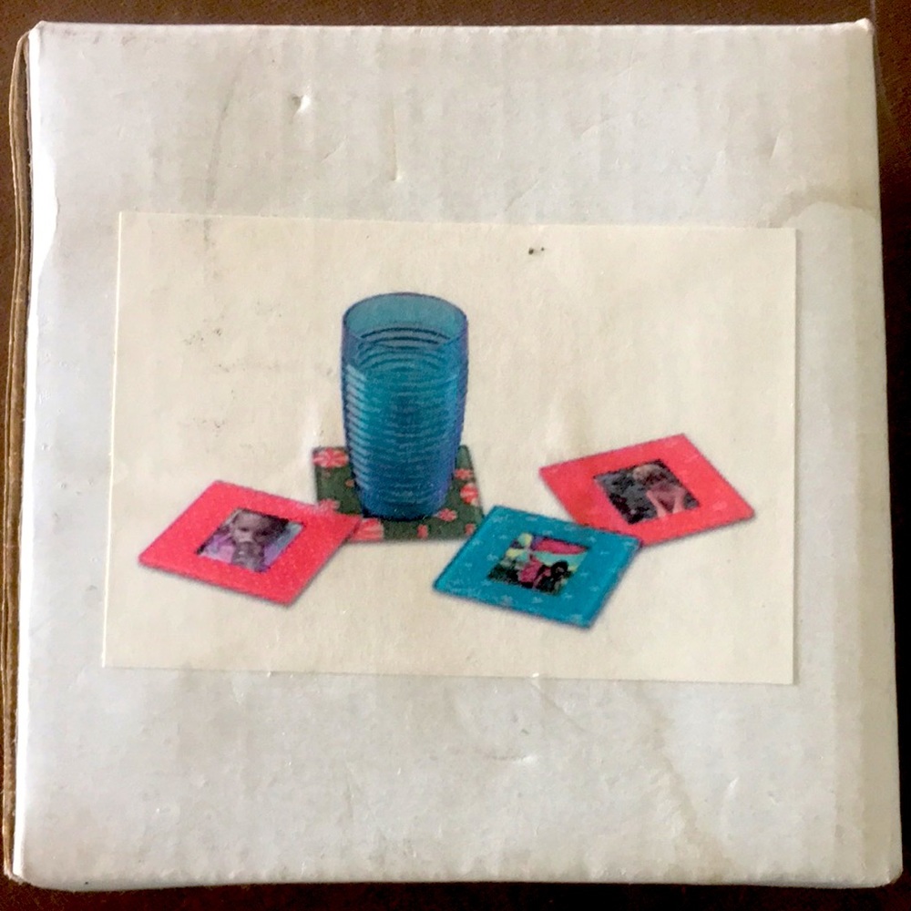 Set of 4 Photo Frame Coasters Hand Made Slip In Back Picture Coasters NWT